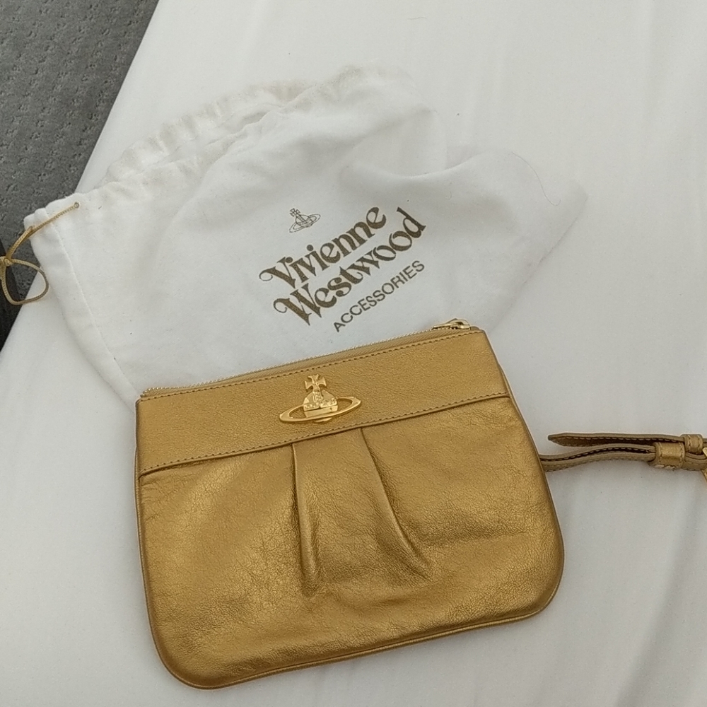 Vivienne Westwood Gold Leather Clutch Bag